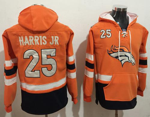 Nike Broncos #25 Chris Harris Jr Orange/Navy Blue Name & Number Pullover NFL Hoodie - Click Image to Close